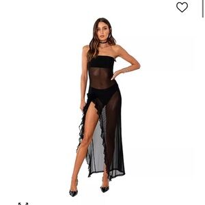 Edikted Suri Sheer Mesh Flower Pin Maxi Dress